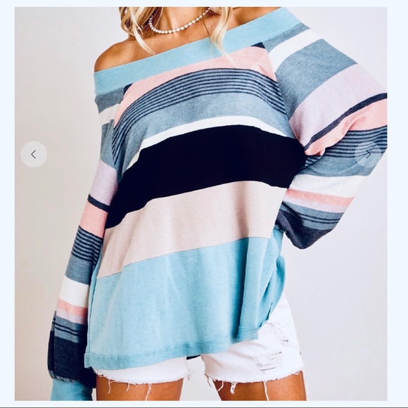 Striped color block off the shoulder top - Picture 2 of 6